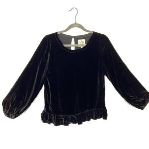 Chaser Velvet Top Blouse Velvet Romantic Ruffle Women sz S Black Holiday Party